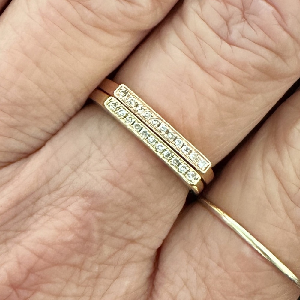 DANA REBECCA DESIGNS Sylvie Bar Ring 14K Diamond Rose Gold. Ring Size 6.